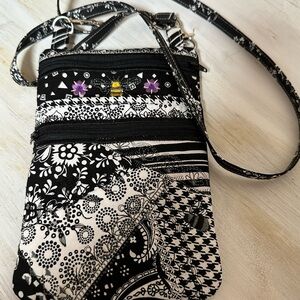 Elegant Black and White Floral Crossbody Bag